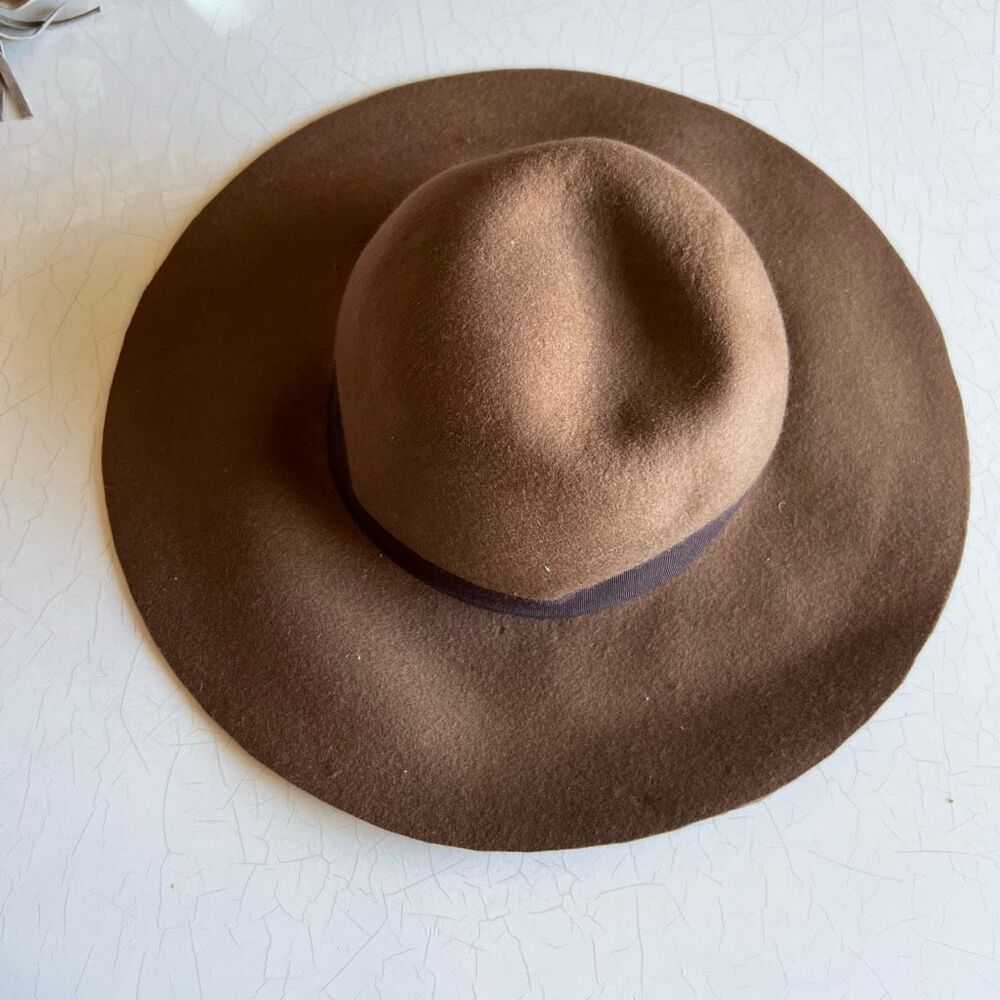 Apt 9 wool chocolate brown wool felt wide brim hat dark fabric band around the c